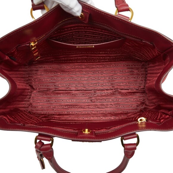 Prada Triangle Logo Plate Handbag/Shoulder Bag, 2-Way, Red Saffiano Leather, ... - Picture 10 of 13